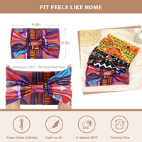 Bandeau à imprimé géométrique pour femme, motif tribal abstrait, mosaïque, bandeau plissé large, turban enveloppant, accessoires quotidiens vibrants style bohème