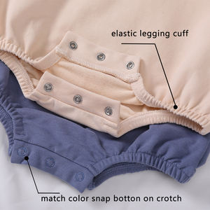 Großhandel Sofort Lieferbar Sommer French Terry Bodysuit Babykleidung Einfarbig Kurzarm Oversize Baby Mädchen und Jungen Bubble Strampler - Product Image 4