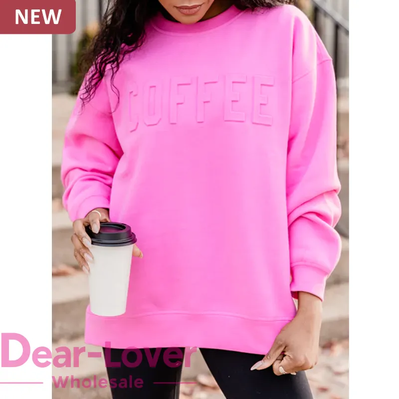 Dear-Lover grosir kasual lucu Wanita Crew Neck Drop Shoulder Pullover grafis MAMA huruf kustom 3D timbul Sweatshirt