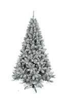 Sapin de Noël artificiel pré-éclairé givré avec accents argentés et dorés et rubans