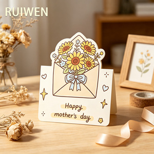 Tarjetas <span class=keywords><strong>de</strong></span> Felicitación RUIWEN para el Día <span class=keywords><strong>de</strong></span> la Madre, con Diseño Floral Pintado a Mano en Papel Artístico, Mensaje <span class=keywords><strong>de</strong></span> Bendición y Diseño <span class=keywords><strong>de</strong></span> Plegado Irregular - Product Image 3