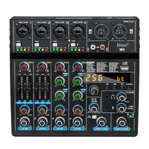 Biner M6 Mixer Audio suara USB Digital, Mixer Audio suara USB 6 saluran, gema efek 256 profesional untuk performa panggung