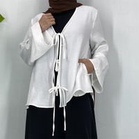 2026 Grosir Dubai Abaya Gaun Wanita Muslim Atasan Lengan Panjang Kasual Jazz Crepe Blus Muslim Sederhana dengan Tali