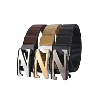 Wholesale fashionable cotton webbing Canvas braided automatic belt with alloy buckle