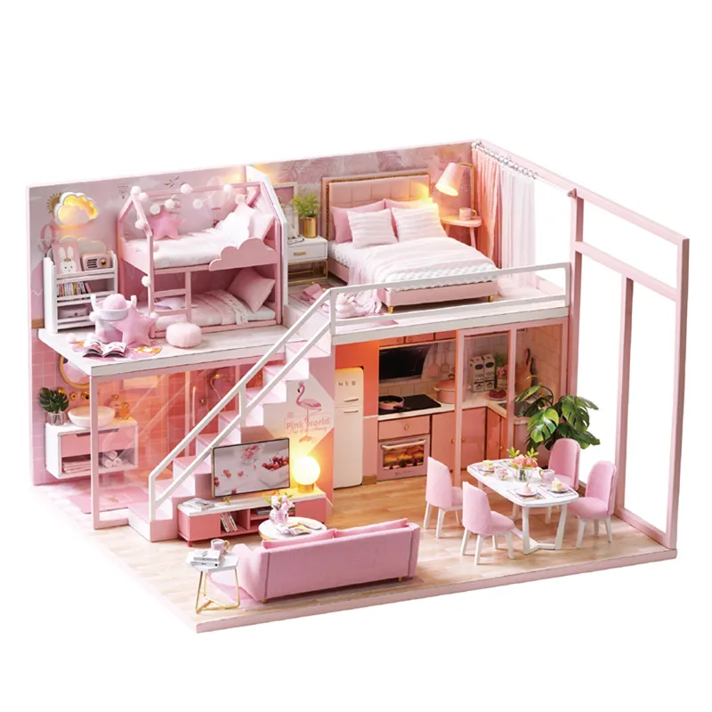 New Doll House Furniture Wooden Toys Diy Doll house Miniature Assemble 3D Miniatures Puzzle Toys