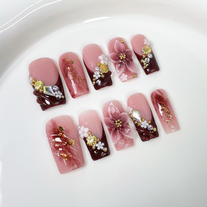 Kit de <span class=keywords><strong>faux</strong></span> ongles 3D faits main à presser, extra longs, forme cercueil, personnalisables pour fêtes, luxe, vente en gros, promotion - Product Image 4