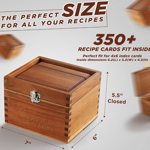 Boîte à recettes en bois d'acacia avec logo personnalisé 4x6 avec rainure pour support de téléphone, boîte de rangement de <span class=keywords><strong>cuisine</strong></span> en bois vintage avec séparateurs de cartes - Product Image 6