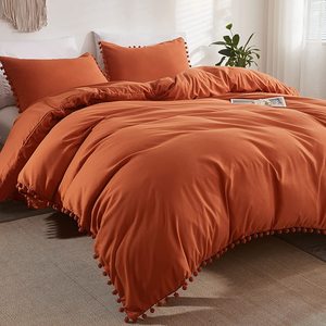 Bị Cháy Màu Cam 3 Miếng Mềm Rửa Sạch Sợi Nhỏ Fringe Phổ Biến Chăn Bìa Bộ Đồ Giường Thiết Lập Với Dây Kéo Đóng Cửa - Product Image 1