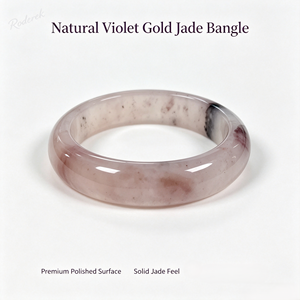 Bracciale in Giada Naturale Seta Dorata, Base Rosa <span class=keywords><strong>Beige</strong></span> con Inclusioni Viola, Gioiello Personalizzabile per Donna - Product Image 5