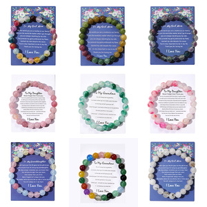 Colorful Natural Stone <b>Crystal</b> Beaded Elastic <b>Bracelet</b> With Card For Mom Gift Women's Jewelry - Product Image 1