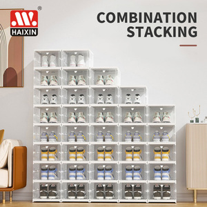 Haixin 3 lớp rõ ràng Sneaker lưu trữ Organizer nhựa có thể gập lại Giày hộp lưu trữ Tủ lưu trữ cho lối vào - Product Image 2