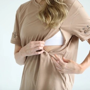 T-shirt d'allaitement décontracté à manches croisées, haut d'allaitement doux en Spandex/Coton, tee-shirt de maternité respirant pour usage quotidien - Product Image 2
