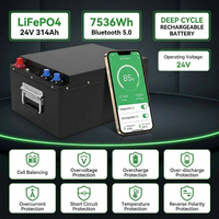 Batterie LiFePO4 au phosphate de fer et de lithium intelligente 24V 324Ah, haute capacité, empilable, cycle profond, hybride, IP65, BMS, application Bluetooth