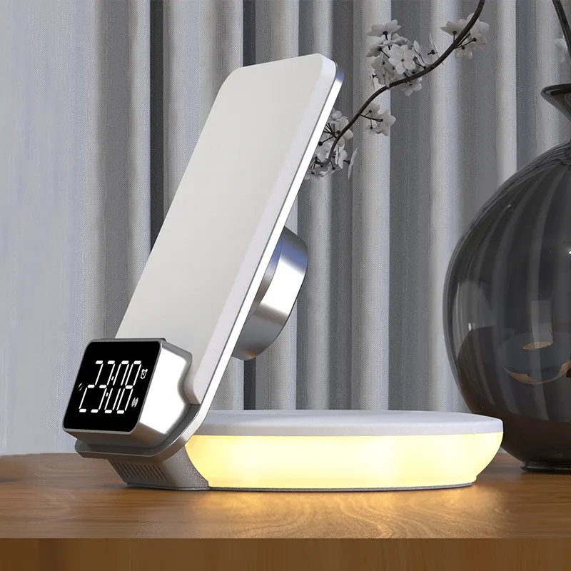 Trending Products 2023 Bedroom Bedside Desk Digital Alarm Clock Night Light Led Table Lamp with Wireless Charger