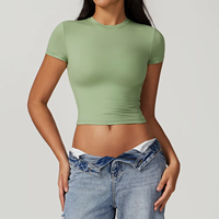 T-shirt Y2K découpé personnalisé en gros, best-seller, coupe ajustée, manches courtes, imprimé en relief, pour femme, idéal pour l'été et le sport