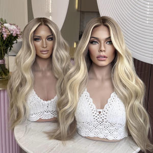 Perruques en cheveux naturels non traités, couleur mèches, ondulées, avec cuticules alignées, perruque frontale HD en dentelle pour femmes blanches - Product Image 4