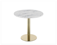 Table à manger carrée en marbre doré de luxe pour hôtel et restaurant moderne avec base en acier inoxydable