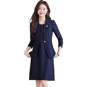 Pink Suit Jacket And Dress Two Piece <b>Set</b> Women's Business Wear Solid Color Anti Wrinkle Polyester <b>Blazer</b> Commute Style - Product Image 5