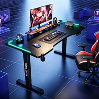 Bureau de jeu noir, poste de travail électrique réglable avec éclairage RGB, table de jeu ergonomique moderne