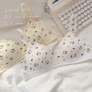 Sanrioed Kawaii KT Sexy Cô Gái Phim Hoạt Hình Phim Hoạt Hình Đồ Ngủ Không Gọng Nhỏ Bên Tam Giác Áo Ngực Với Push-up Không Rỗng Cup Áo Choàng Phong Cách