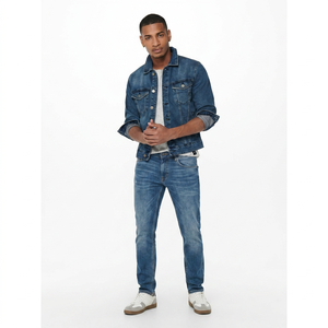 <b>Men</b> <b>Denim</b> <b>Jacket</b> Stand Hooded Windproof Slim Fit Long Sleeve Vintage Style Multi-Pocket Fashion Classic Blue Autumn <b>Jacket</b> - Product Image 1