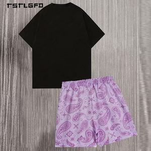 <span class=keywords><strong>Ensemble</strong></span> de shorts personnalisés OEM avec imprimé lettres gothiques pour hommes, style streetwear sombre, t-<span class=keywords><strong>shirt</strong></span> graphique oversize et <span class=keywords><strong>short</strong></span> <span class=keywords><strong>violet</strong></span>, <span class=keywords><strong>ensemble</strong></span> deux pièces - Product Image 2