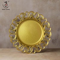 Assiettes de présentation rondes de 13 pouces, vintage, de luxe, fantaisie, en plastique argenté et doré, pour événements, fêtes, mariages, vente en gros