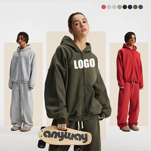 Hot Selling Custom Logo Blank 430GSM Winter Zip Up Hoodie <b>Men</b> <b>Fleece</b> Lined Thermal <b>Thick</b> Oversized Cotton Blend Casual <b>Jacket</b> - Product Image 2