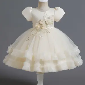 YUNNES вышивка 3D Цветочная детская одежда 2-слойная газовая Цветочная Одежда для девочек праздничные платья для свадьбы
