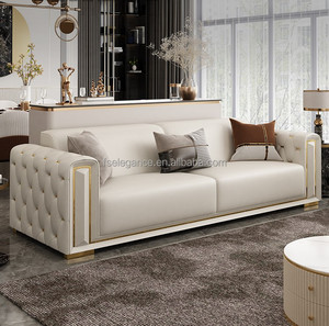 Juego de Sofás Chesterfield de Lujo, Cuero Genuino, Muebles para Sala de Estar, Diseño Nórdico Grande, Madera Clásica, Estilo Árabe - Product Image 2