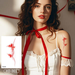 Autocollant de tatouage temporaire de fleurs de papillon rouge frais petit Style rétro avec sensibilité Ins de haut niveau Sexy nouvelle conception de tatouage - Product Image 5