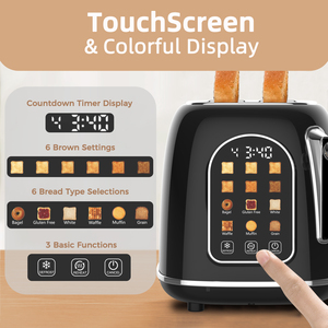 Yeni Retro 2 dilim akıllı tost OEM paslanmaz çelik elektrikli ev aletleri dokunmatik ekran ekmek kızartıcı 6 ekmek türleri ile - Product Image 2