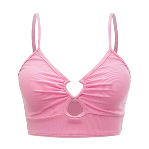 2025 Summer Women's Casual Ribbed Knit Crop Top Sexy Polyester Spandex Halter <b>Cami</b> Tank Top Short Fitness Clothing Hollow - Product Image 1