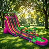 Toboggan aquatique gonflable géant rose et vert en PVC pour adultes, usage commercial, pour piscine et parc, marque MILE, capacité 500 personnes, 6-9 ans