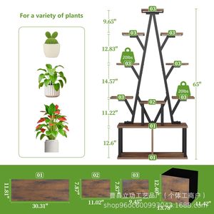 Iron Wood Multi Layer Storage <b>Shelf</b> Floor Standing Plant <b>Rack</b> With Drawer For Home Decorative Display - Product Image 5