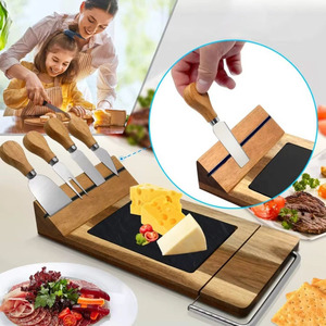 Wooden Cheese <b>Knife</b> Set With Cutting Board Stainless Steel Blades Multifunctional For Cheese <b>Bread</b> Fruit Vegetable Slicing - Product Image 1