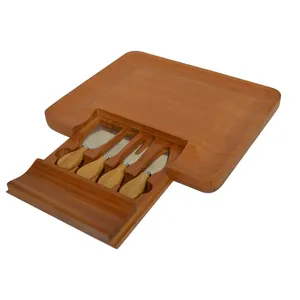 Bamboo Cheese Board With 4 Stainless Steel Cheese Knives Cheese Plate Charcuterie Platter