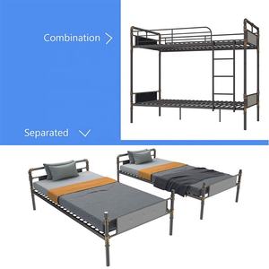 Оптовая Продажа с фабрики, промышленная двухъярусная кровать с двойным верхом, съемная винтажная металлическая и деревянная двуспальная кровать, металлический каркас - Product Image 5