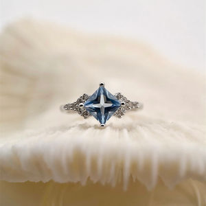 Аквамариновое обручальное кольцо, серебряное кольцо обещания, массивное кольцо - Product Image 3