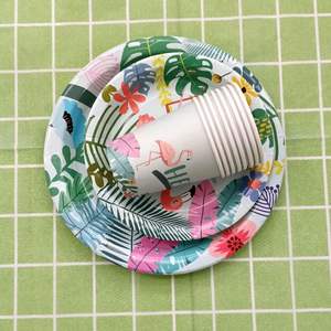 Assiettes en papier jetables OEM de 9 pouces pour fêtes tropicales, style moderne, conception CMJN, vente chaude directe d'usine pour fêtes d'anniversaire - Product Image 1