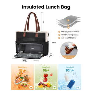 Sac isotherme pour femme, sac à main de pique-nique imperméable, grand porte-gobelet, sac de transport alimentaire pliable pour le bureau et les voyages - Product Image 3