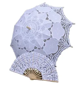 Handgemachte reine Baumwolle Spitze Stickerei Frauen Sonnenschirm Braut Hochzeit Regenschirm