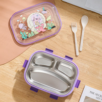 Boîte à lunch isotherme en acier inoxydable pour enfants, avec 3 compartiments, motif de personnage de dessin animé, pour enfants