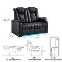 Fauteuil inclinable électrique moderne en cuir pleine fleur avec structure en bois, appui-tête réglable, ports USB Type-C et porte-gobelets LED