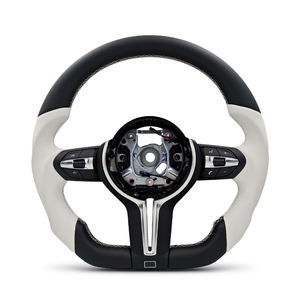 Volant sport <span class=keywords><strong>M</strong></span> à fond plat en cuir blanc sans palettes de changement de vitesse pour <span class=keywords><strong>BMW</strong></span> F10 F15 F16 F25 F26 F20 F22 F30 F33 F36 - Product Image 1