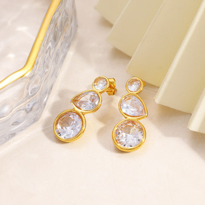 ต่างหูคริสตัลทรงหยดน้ำ ชุบทอง 18k ดีไซน์ทรงหยดน้ำรูปทรงเรขาคณิต สำหรับใส่ทุกวัน - Product Image 4