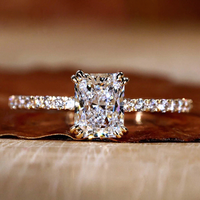 Bague de fiançailles et de mariage en or massif 10K 14K 18K avec diamant de laboratoire taille radiant 0,5-3 carats, sertie pavé à 4 griffes, certifiée IGI CVD/HPHT