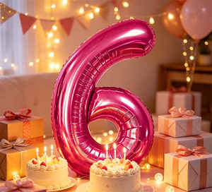 Party Love Balloon Numero Fuchsia N6 100cm 12 pcs Bag for long-lasting shine and visual appeal - Product Image 4