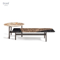 Ensemble de table d'appoint moderne en marbre avec cadre en métal et acier, design rond et rectangulaire créatif pour la maison et la villa