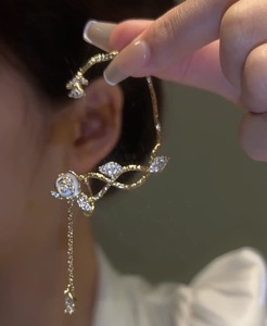 Boucles d'oreilles à Clip <span class=keywords><strong>en</strong></span> émail <span class=keywords><strong>blanc</strong></span> plaqué <span class=keywords><strong>or</strong></span> Rose, Zircon Micro pavé CZ fleur Rose, boucles d'oreilles pour femmes, bijoux - Product Image 6